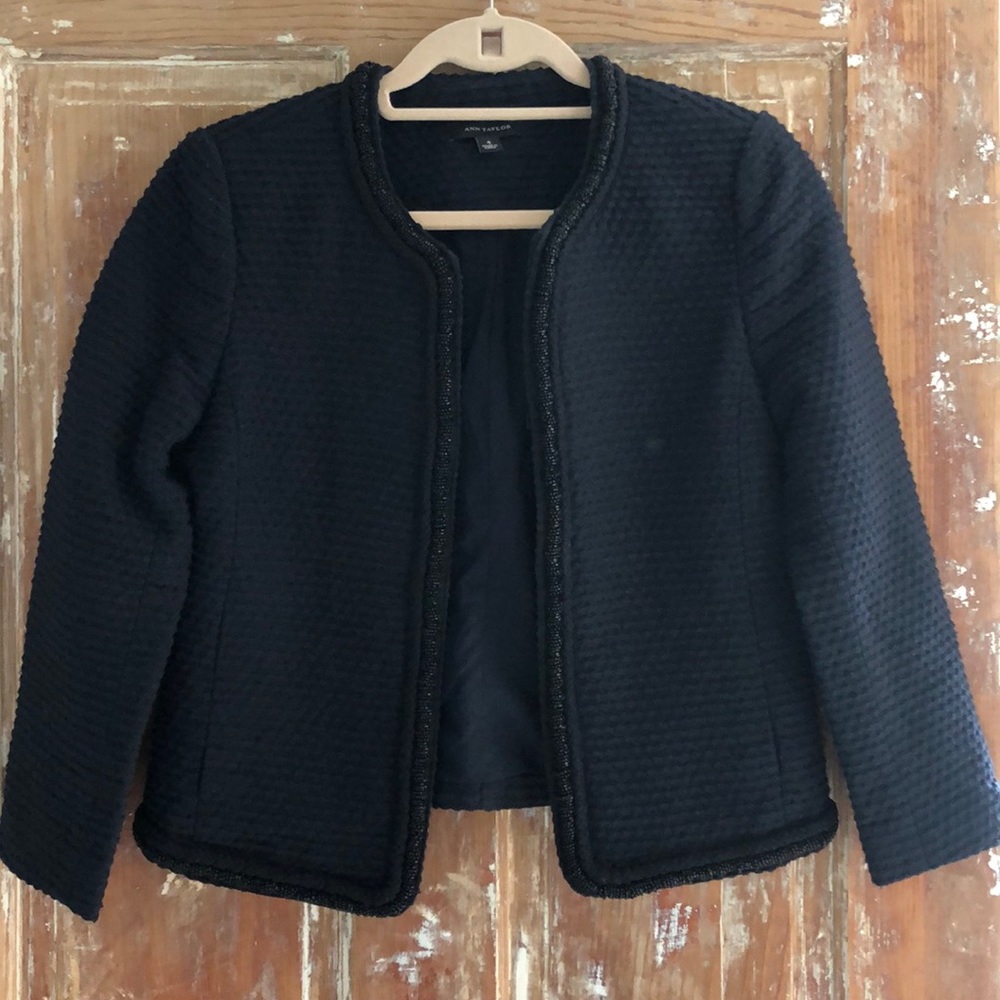 Beautiful navy blazer with bead detail Ann Taylor